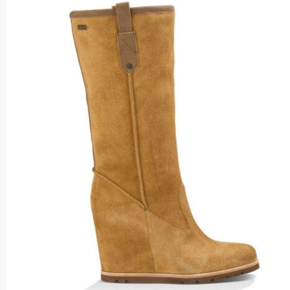 Tall suede/shearling hidden wedge boots - " Soleil"